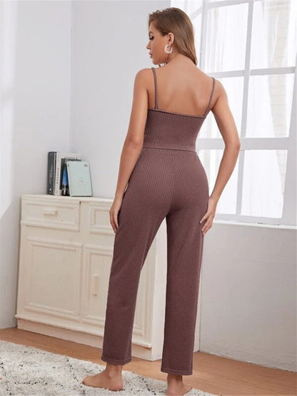 Loungewear Langer dreiteiliger Anzug aus Waffelstrick für Damen 