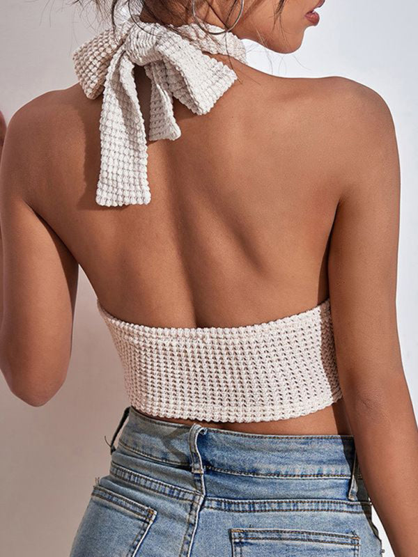 Sexy rückenfreie Strickweste mit Waffelmuster für Damen 