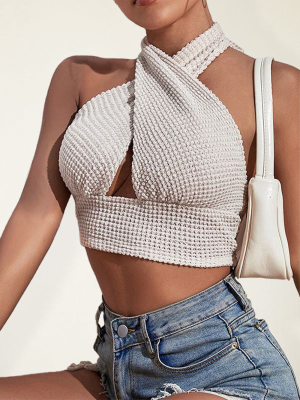 Sexy rückenfreie Strickweste mit Waffelmuster für Damen 