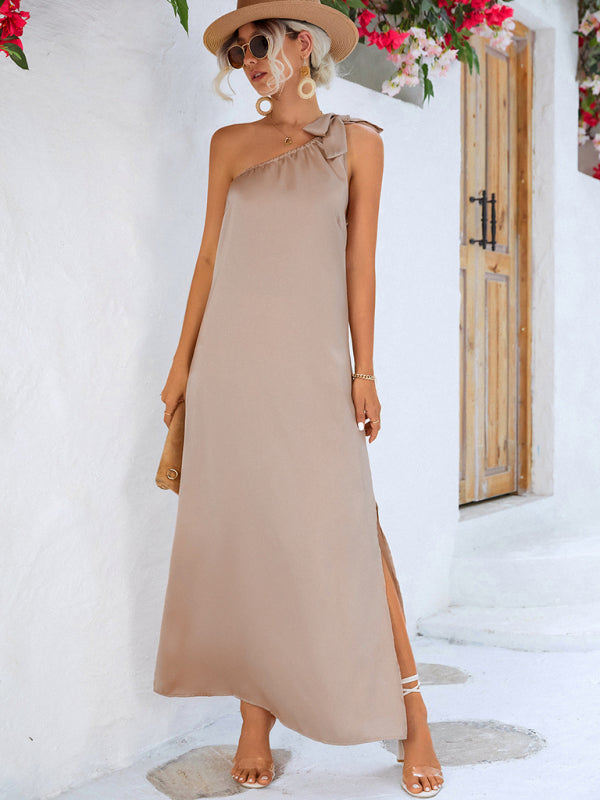 Neues sexy elegantes Kleid mit schrägen Schulterträgern 