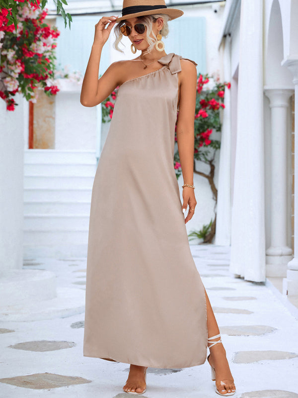 Neues sexy elegantes Kleid mit schrägen Schulterträgern 