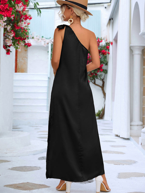 Neues sexy elegantes Kleid mit schrägen Schulterträgern 