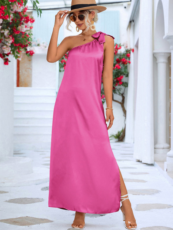 Neues sexy elegantes Kleid mit schrägen Schulterträgern 