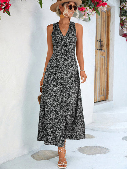 New casual vacation elegant V-neck halter dress long dress