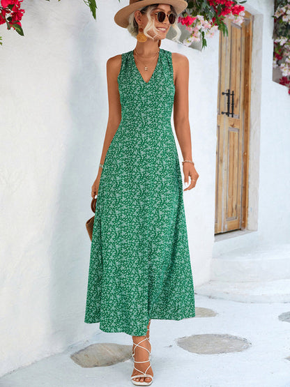 New casual vacation elegant V-neck halter dress long dress