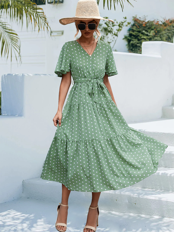 Kurzarm-Midikleid mit Polka Dot-Print für Damen