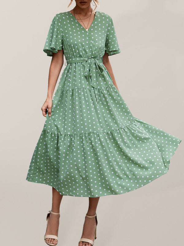 Kurzarm-Midikleid mit Polka Dot-Print für Damen