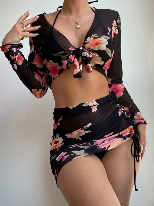 Bikini deux pièces à imprimé floral avec cordon de serrage pour femme 