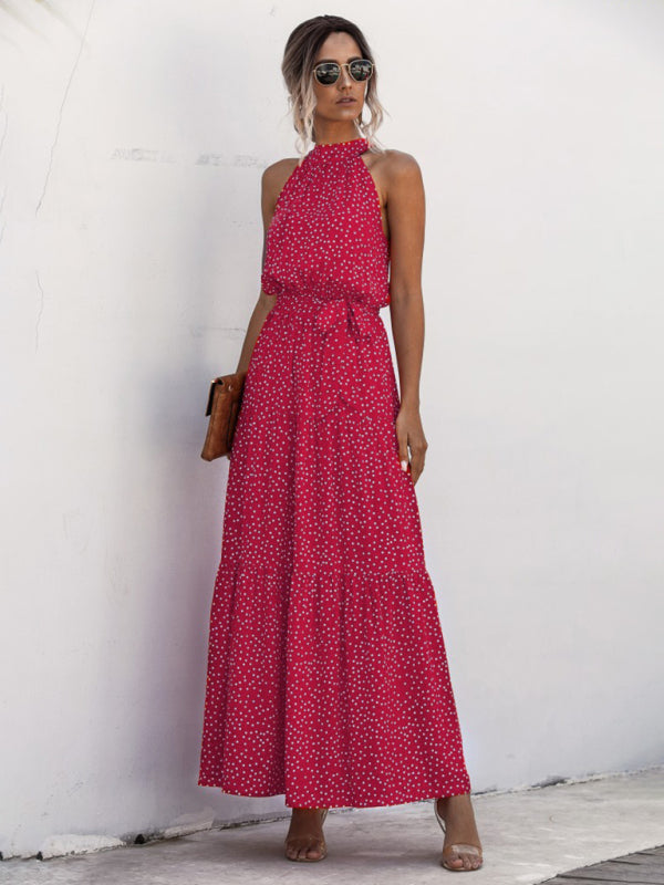 New polka dot print halter neck tie dress dress