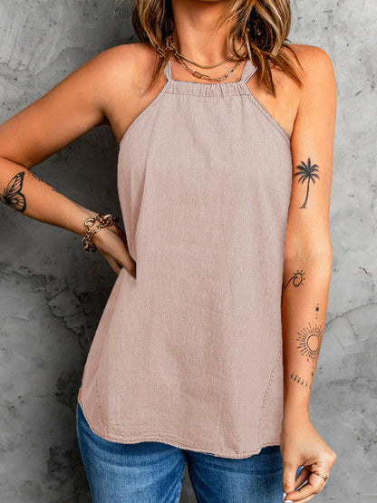 Lockeres Neckholder-Tanktop in Volltonfarbe für Damen 