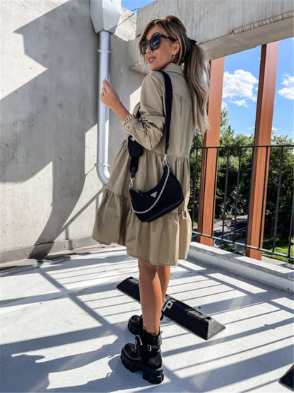 Europäisches und amerikanisches einfarbiges Hemdkleid mit lockerem Temperament für Damen 
