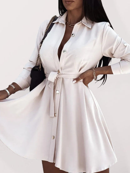Europäisches und amerikanisches Damen-Hemdkleid mit Reversknopf und Krawatte 