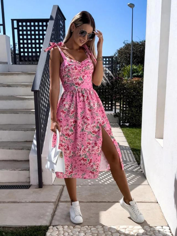 Elegant Floral Print Sleeveless Midi Dress