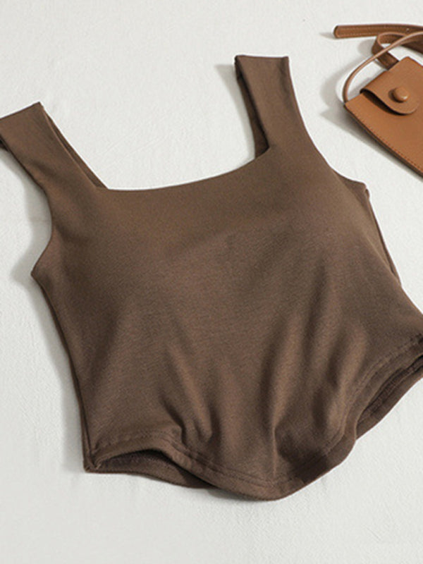 Einfarbiges Tanktop für innen und außen, schmale Passform, unregelmäßig, schöner Rücken