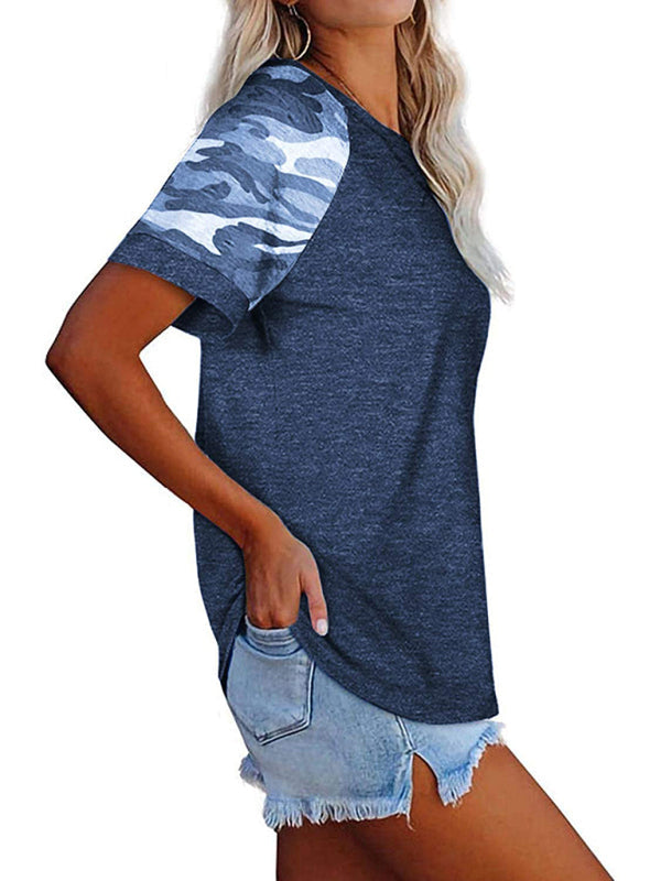 T-Shirt décontracté à manches courtes et col rond pour femme, imprimé Camouflage, mosaïque 