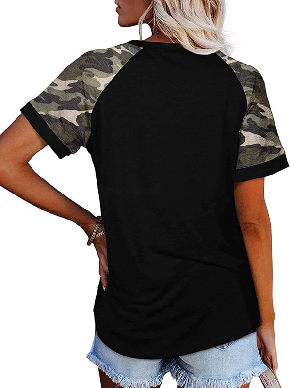 T-Shirt décontracté à manches courtes et col rond pour femme, imprimé Camouflage, mosaïque 