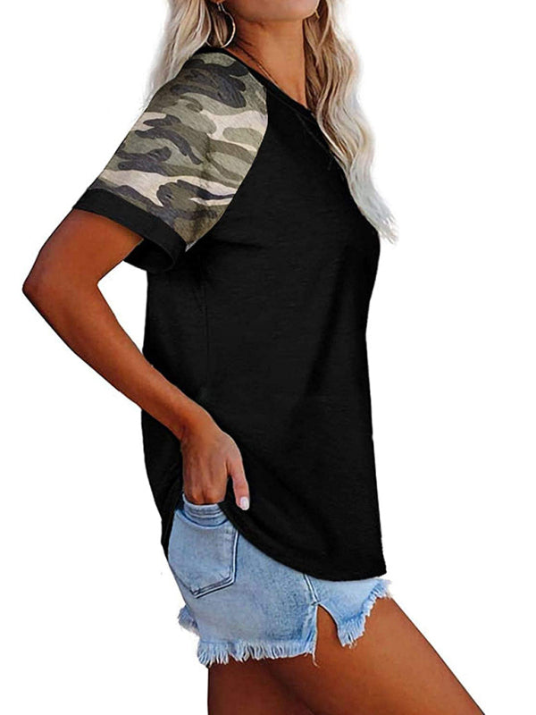 T-Shirt décontracté à manches courtes et col rond pour femme, imprimé Camouflage, mosaïque 