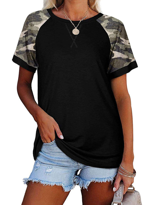 T-Shirt décontracté à manches courtes et col rond pour femme, imprimé Camouflage, mosaïque 