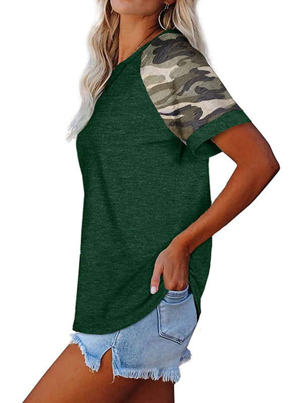 Damen-T-Shirt mit lässigem Camouflage-Motiv und Mosaik-Rundhalsausschnitt und kurzen Ärmeln 