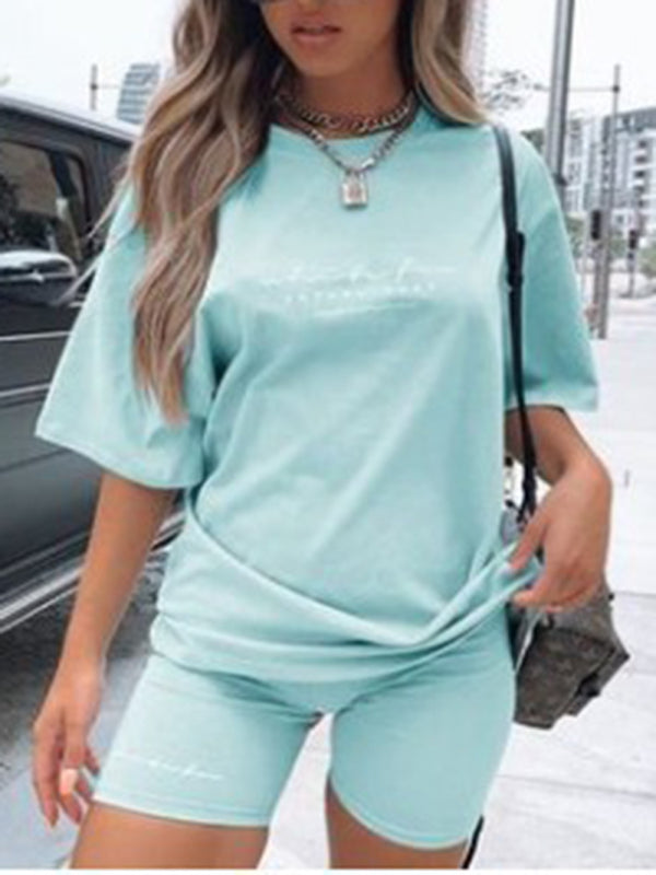 New letter printing fashion loose thin T-shirt casual sports two-piece suit