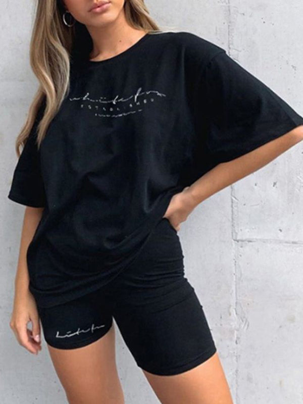 New letter printing fashion loose thin T-shirt casual sports two-piece suit