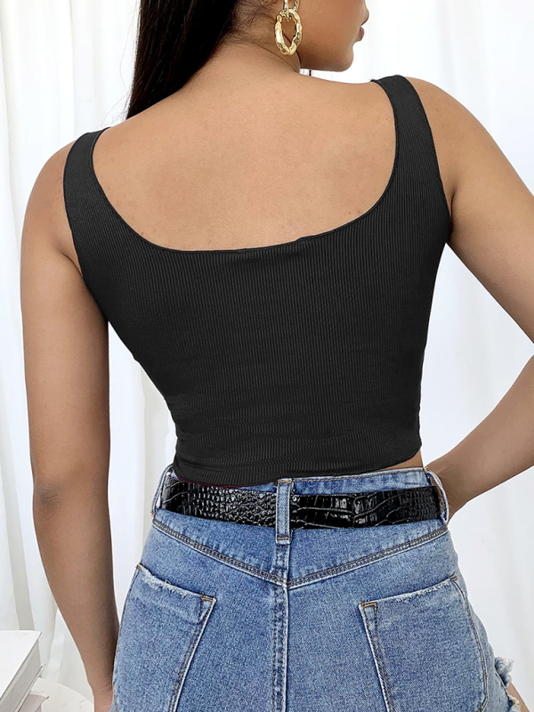 Damen-Strick-Tanktop mit eckigem Ausschnitt und Knopfleiste 