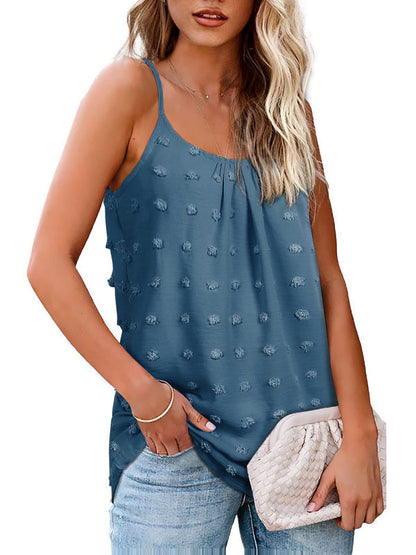 Round Neck Pompom Sleeveless Adjustable Camisole Ladies