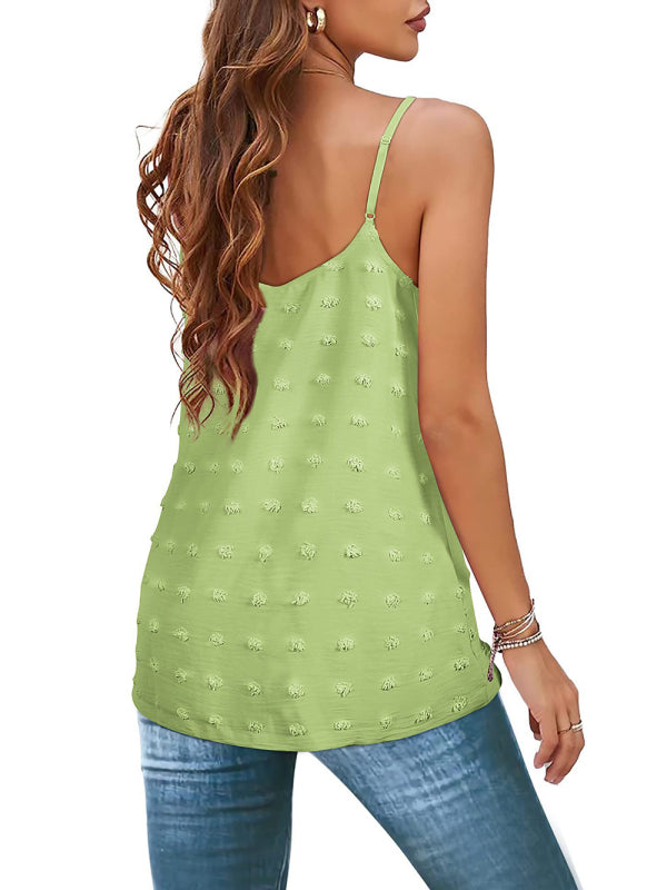 Round Neck Pompom Sleeveless Adjustable Camisole Ladies