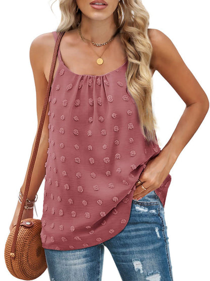 Round Neck Pompom Sleeveless Adjustable Camisole Ladies