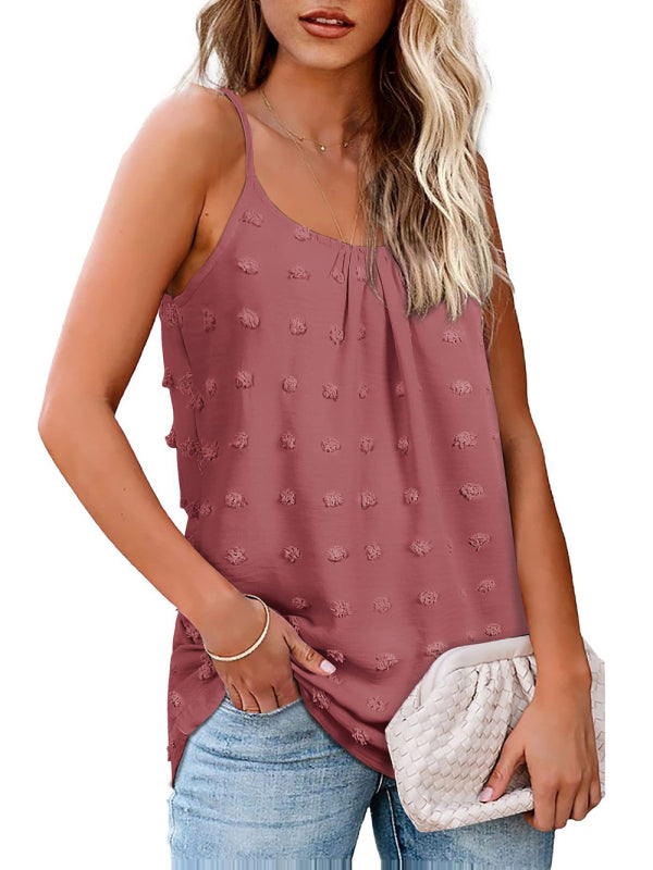 Round Neck Pompom Sleeveless Adjustable Camisole Ladies