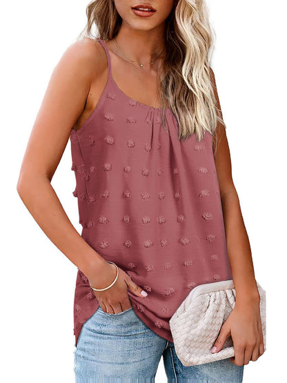 Round Neck Pompom Sleeveless Adjustable Camisole Ladies