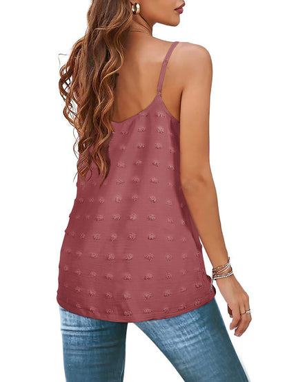 Round Neck Pompom Sleeveless Adjustable Camisole Ladies