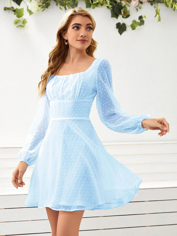 Elegantes, langärmliges Damenkleid aus gewebtem Chiffon-Jacquard