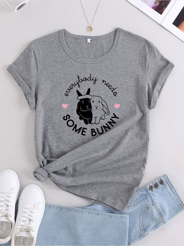 Bunny Print Casual Round Neck T-Shirt