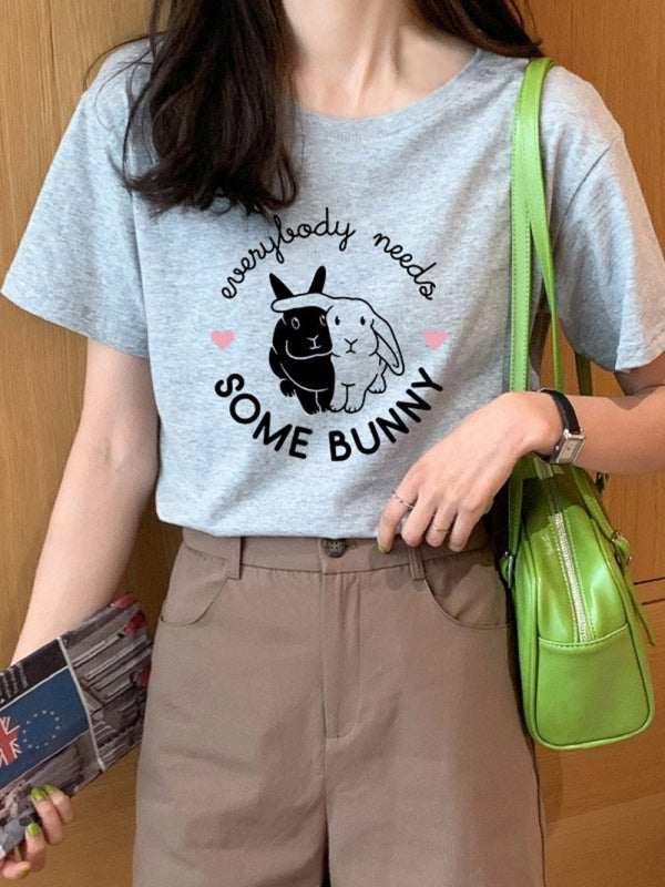 Bunny Print Casual Round Neck T-Shirt