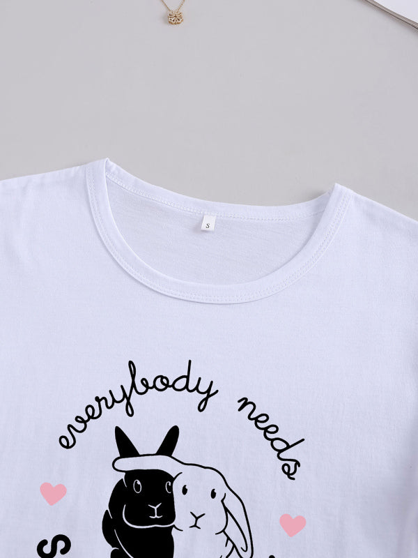 Bunny Print Casual Round Neck T-Shirt