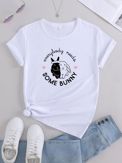 Bunny Print Casual Round Neck T-Shirt