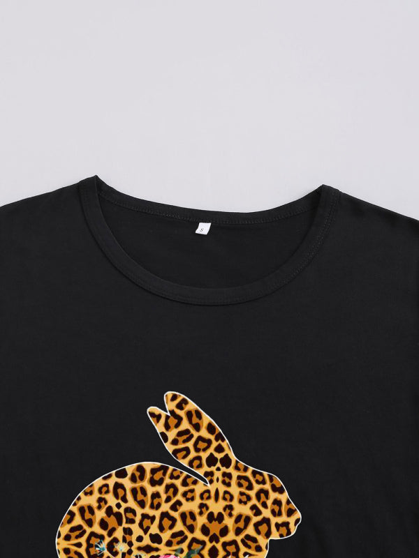 Damen T-Shirt mit Leopardenmuster und Blumenmuster