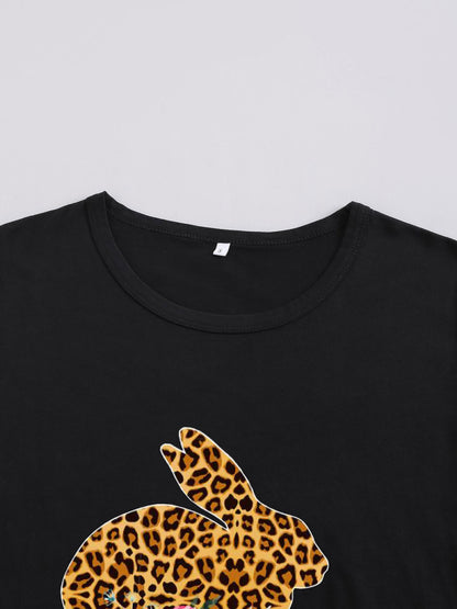 Women Leopard Bunny Floral Tee