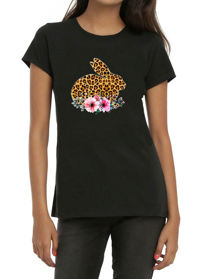 Women Leopard Bunny Floral Tee