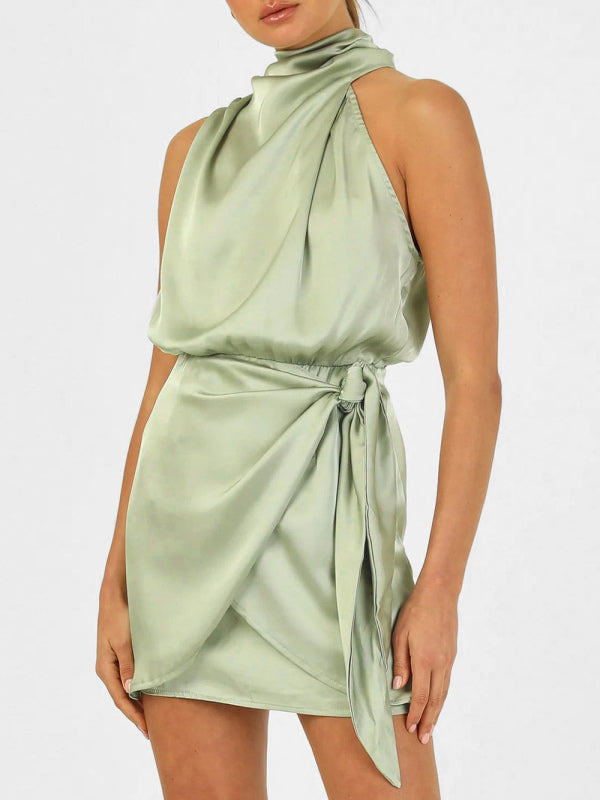 Robe de cocktail en satin de couleur unie pour femmes 