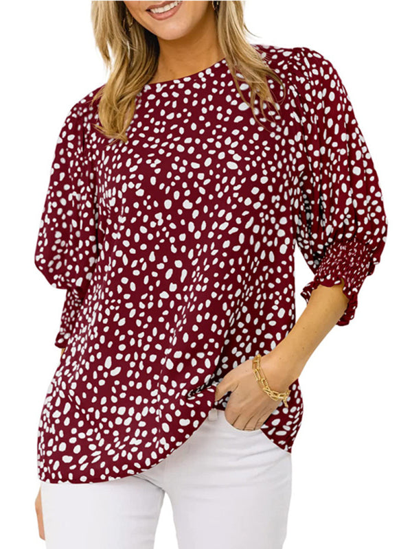 New Short Sleeve Round Neck Loose Printed Chiffon Shirt