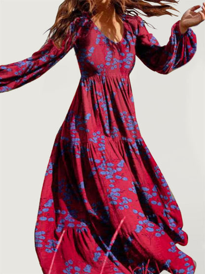 Robe longue bohème froissée oversize à imprimé en coton et à empiècements 