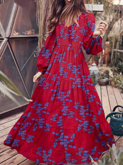 Paneled crinkled bohemian oversized cotton-print maxi dress