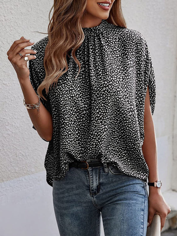 Casual Fashion Printed Slit Dolman Sleeve Top Women