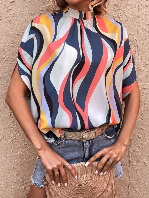 Lässiges, modisches, bedrucktes, geschlitztes Dolman-Ärmel-Top für Damen