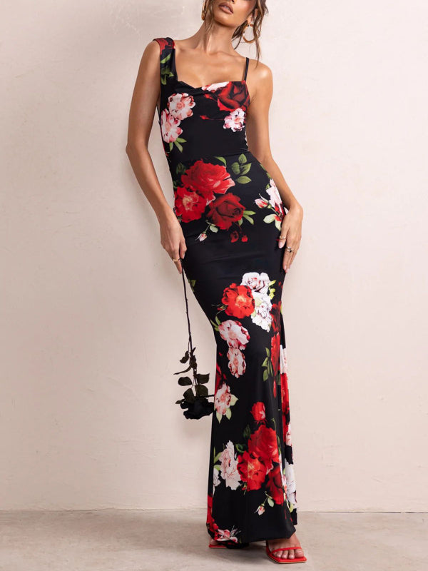 Sexy, florales, elegantes, langes Sling-Kleid für Damen 