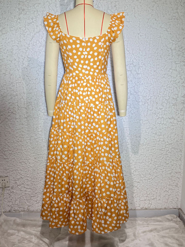 Damen-Swingkleid mit Polka-Dot-Print und Rüschenärmeln 