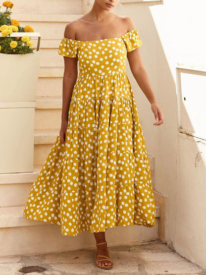 Damen-Swingkleid mit Polka-Dot-Print und Rüschenärmeln 