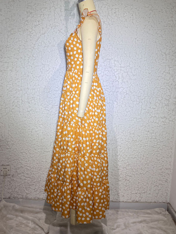 Damen-Swingkleid mit Polka-Dot-Print und Rüschenärmeln 